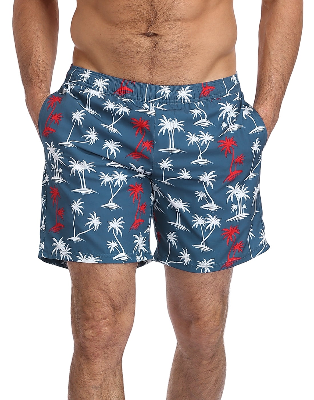 LRD Men's Swim Trunks with Compression Liner 7 Inch Inseam Patriotic Palms S