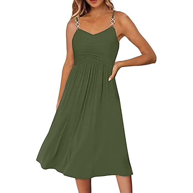 B91xZ Femmes Sans Manches Robes Décontractée Sans Manches Robe Blouse V Cou Haut Tour de Taille Étagé Midi Robes, AG M