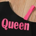 thumbnail image 3 of PatPat Girls Clothing Sets Kids Letter Print One Shoulder Top and Shorts Outfits Set, Black, 5-6 Years, 3 of 6