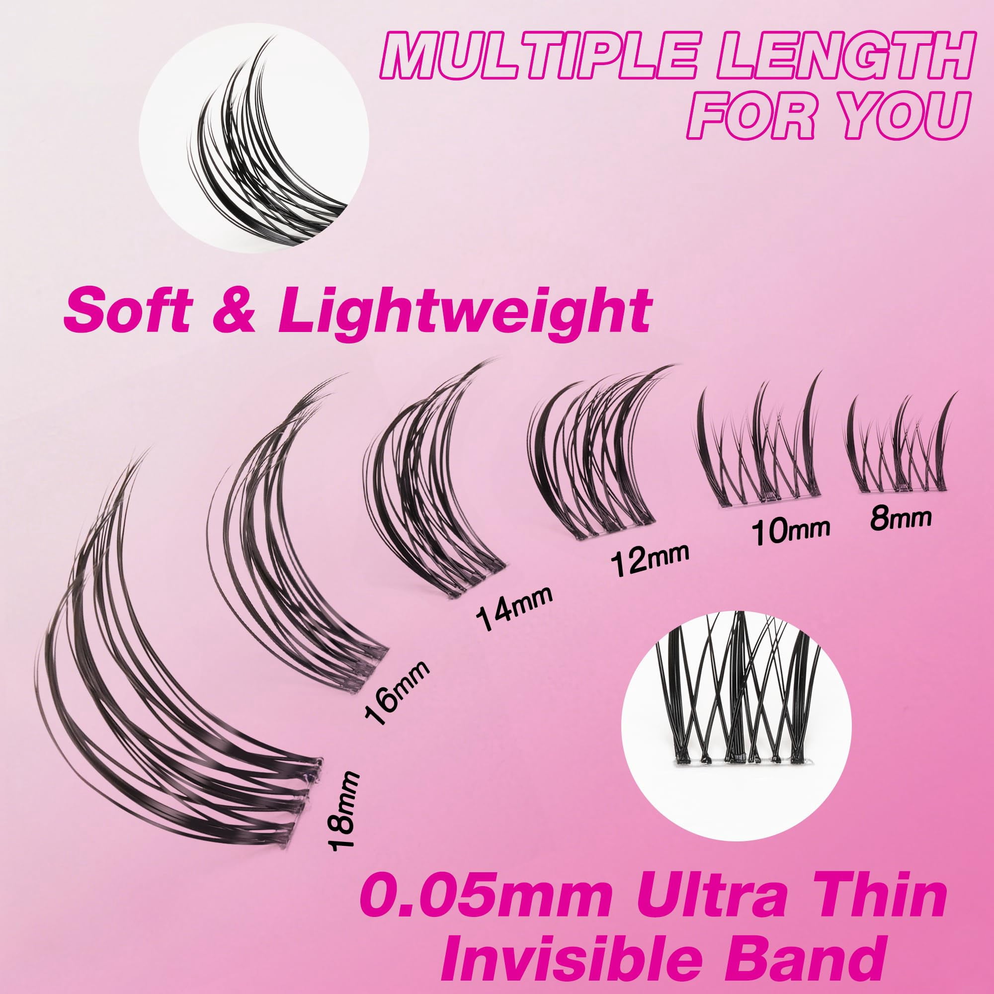 VEYESBEAUTY Flutter Lash Clusters 154pcs, Long Fluttery Individual Lashes with Invisible Band, False Eyelash Reusable up to 7 Days Lash Tray