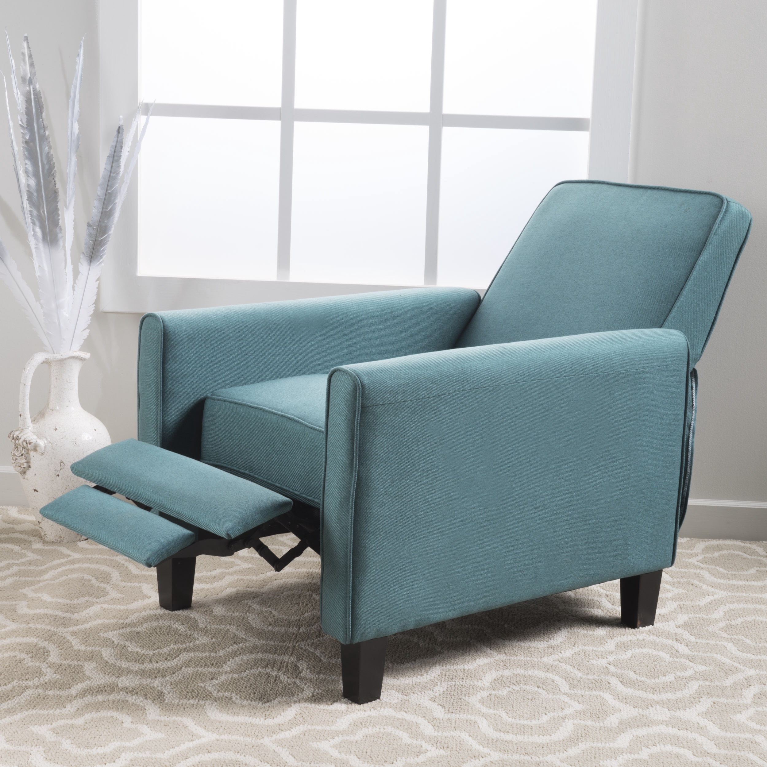Euroco Push Back Recliner Chair in Linen Upholstery, Ergonomic Lounge Chair with Padded Seat and Backrest – Modern Accent Armchair