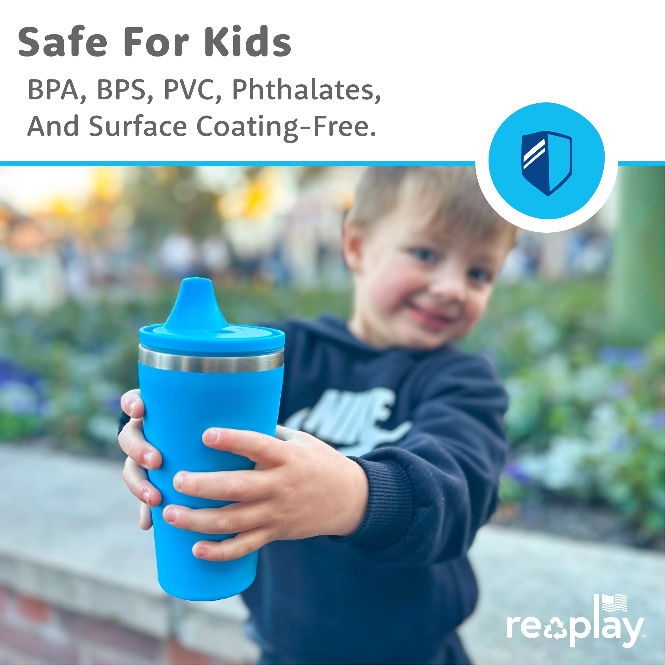 Re-Play 10 oz Insulated Stainless Steel Sippy Cups 2-Pack - No-Spill Toddler Cups, Pink/Sky Blue