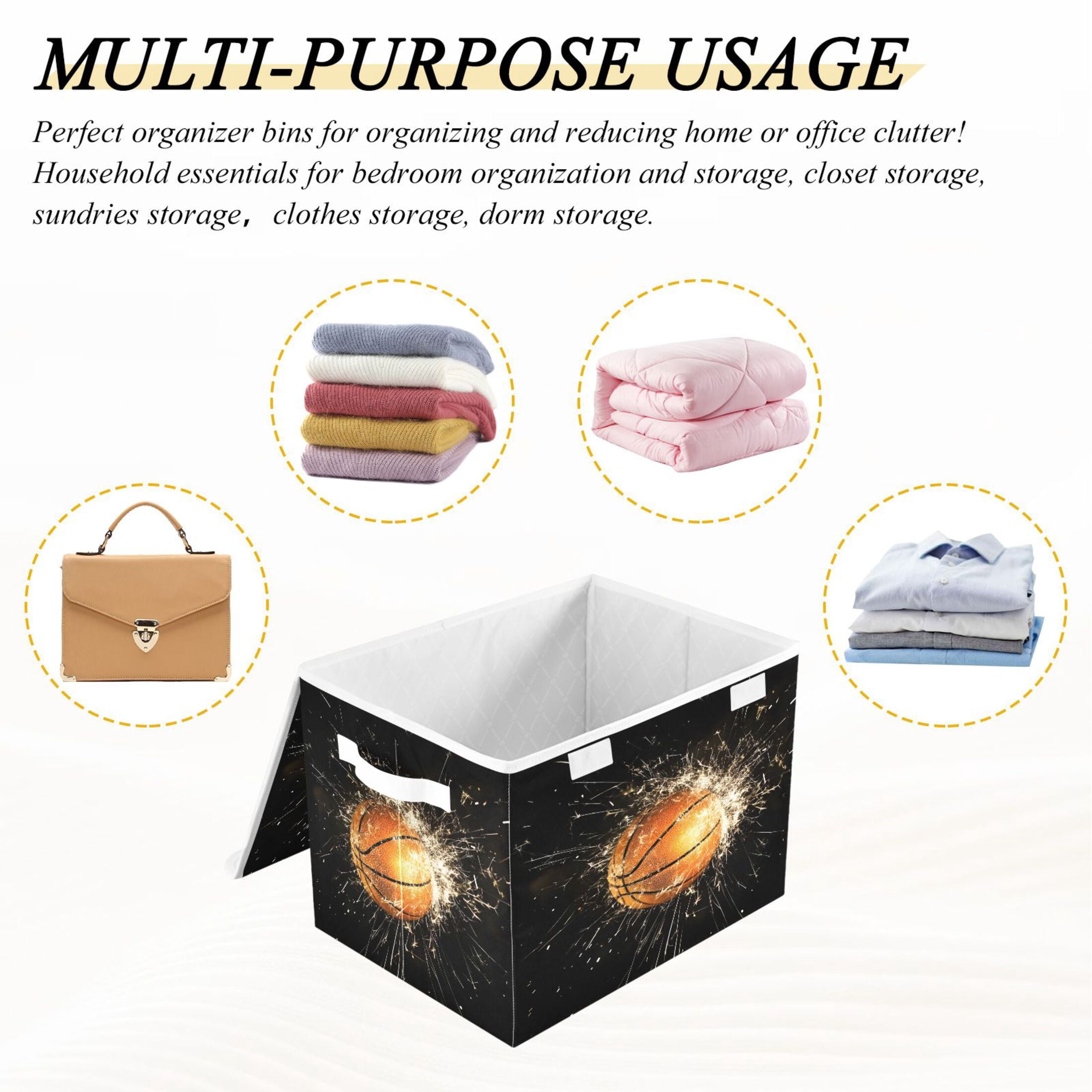 Ryvnso Basketball Large Lidded Foldable Storage Baskets Cubes Boxes Lids Bin for Home