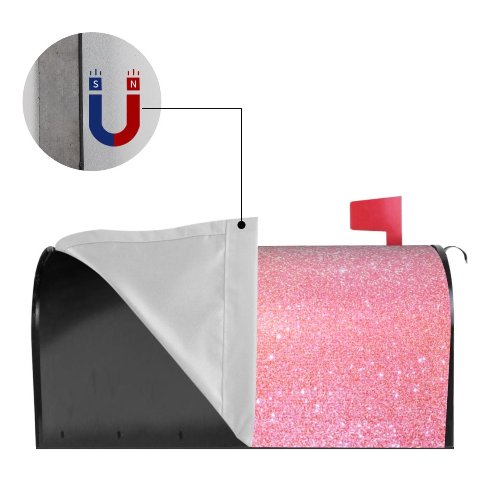 Picia Sparkly Pink Glitter Magnetic Mailbox Cover Standard Size-21x18 in