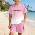 thumbnail image 5 of ZXLBBD Girls Summer Letter Print Gradient Print Outfit for Kids Short Sleeve Design Casual Outdoor Ensemble Clothes Sets,Pink,Size 7 Y-8 Y, 5 of 7