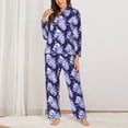 thumbnail image 2 of KLL blue starry sky Skull flower Print Women's Long Sleeve Pajamas with Pants Sleepwear Loungewear 2 Set-Medium, 2 of 7