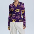 thumbnail image 2 of Mardi Gras Shirts Womens Carnival Sparkly V Neck Tops Glitter Long Sleeve Novelty Tunic Tops Purple XL, 2 of 7