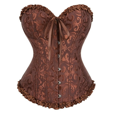 Estrela Women s Lace Up Boned Overbust Corset Bustier Lingerie Bodyshaper Top Princess corset - Coffee Color