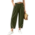thumbnail image 4 of VBVC Women's Cropped Pleated Capri Pants , Side Button Lounge Trousers For Women , Ladies' High Waisted Pants with Pockets, *Army Green , X-Large, 4 of 6