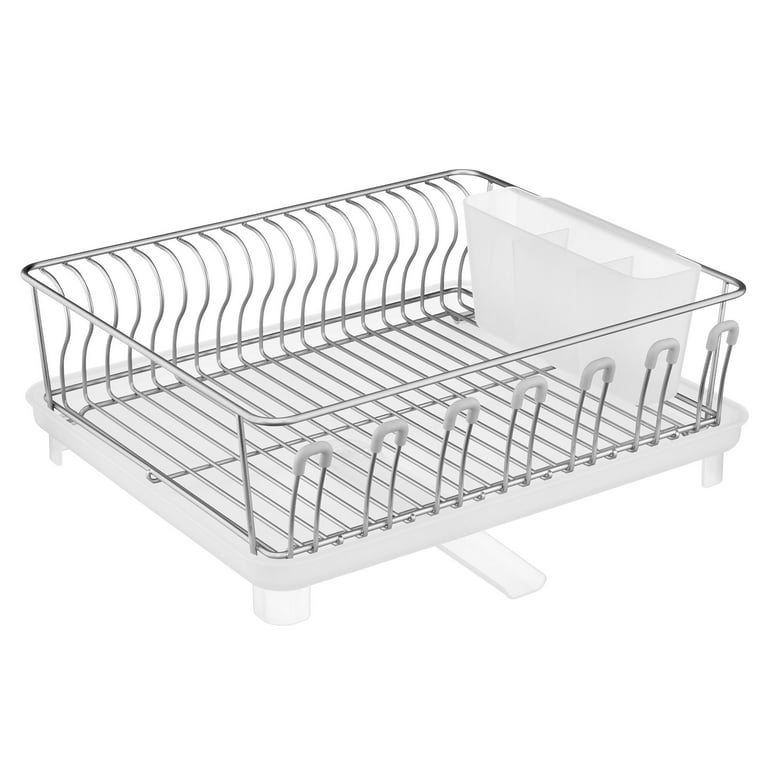 mDesign Alloy Steel Sink Dish Drying Rack Holder with Swivel Spout,  Copper/Clear