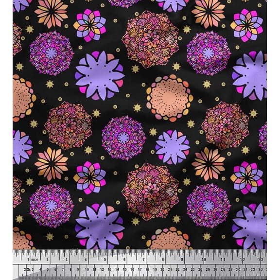Soimoi Black Cotton Duck Fabric Multicolor Mandala Print Fabric by Yard 42 Inch Wide