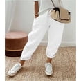 thumbnail image 1 of Pantalones casuales elásticos con bolsillos de algodón y lino para mujer de Europa y América., 1 of 6