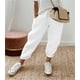 thumbnail image 1 of Pantalones casuales elásticos con bolsillos de algodón y lino para mujer de Europa y América., 1 of 6
