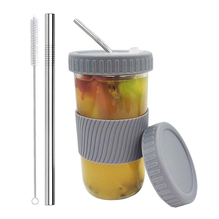 Horizon Group Glass Bar Mason Jar 2 Set W/ Reusable Straws Lid