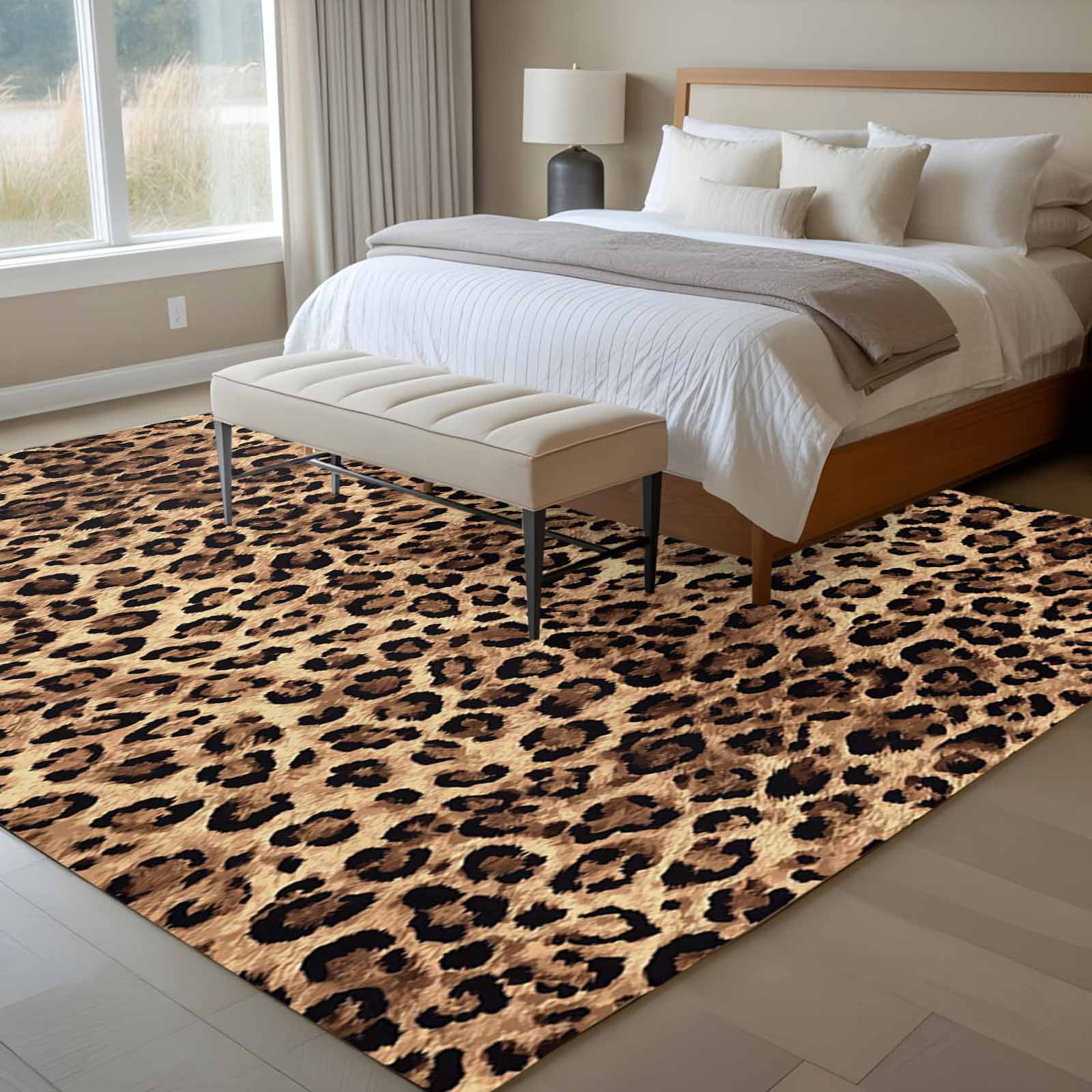 5x8 Area Rugs for Living Room, Leopard Printed Non Slip Area Rugs for Kitchen Bedroom Entryway, Modern Animals Textured Brown Washable Carpet Runner Rug Floor Mats for Bedroom Home Decor