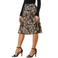 thumbnail image 4 of INSPIRE CHIC Women's Skirts Knee Length Elastic Waist A-Line Flowy Tiered Ruffle Floral Skirt S Brown, 4 of 6