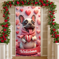 thumbnail image 5 of Pink Welcome Banner Heart-shaped Design Love Display French Bulldog Pattern Striped Heart Decor Bulldog Welcome Backdrop for Valentine's Day Pet Lover Gathering Home Decoration, 5 of 9