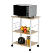 UBesGoo Kitchen Utility Cart, Microwave Table Stand, Rolling Small Kitchen Coffee Cart Organizer with Metal Frame, Vintage/Black, Light Beige/White