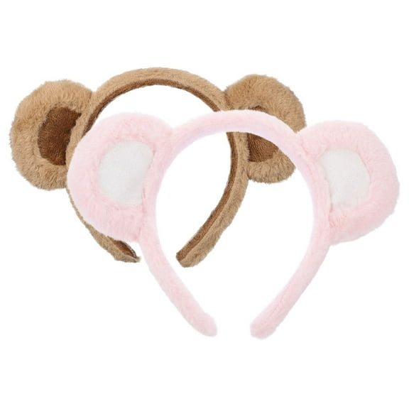 WEUVEB 2Pcs Plush Bear Ears Headband Soft Adjustable Animal Hairband for Makeup and Spa