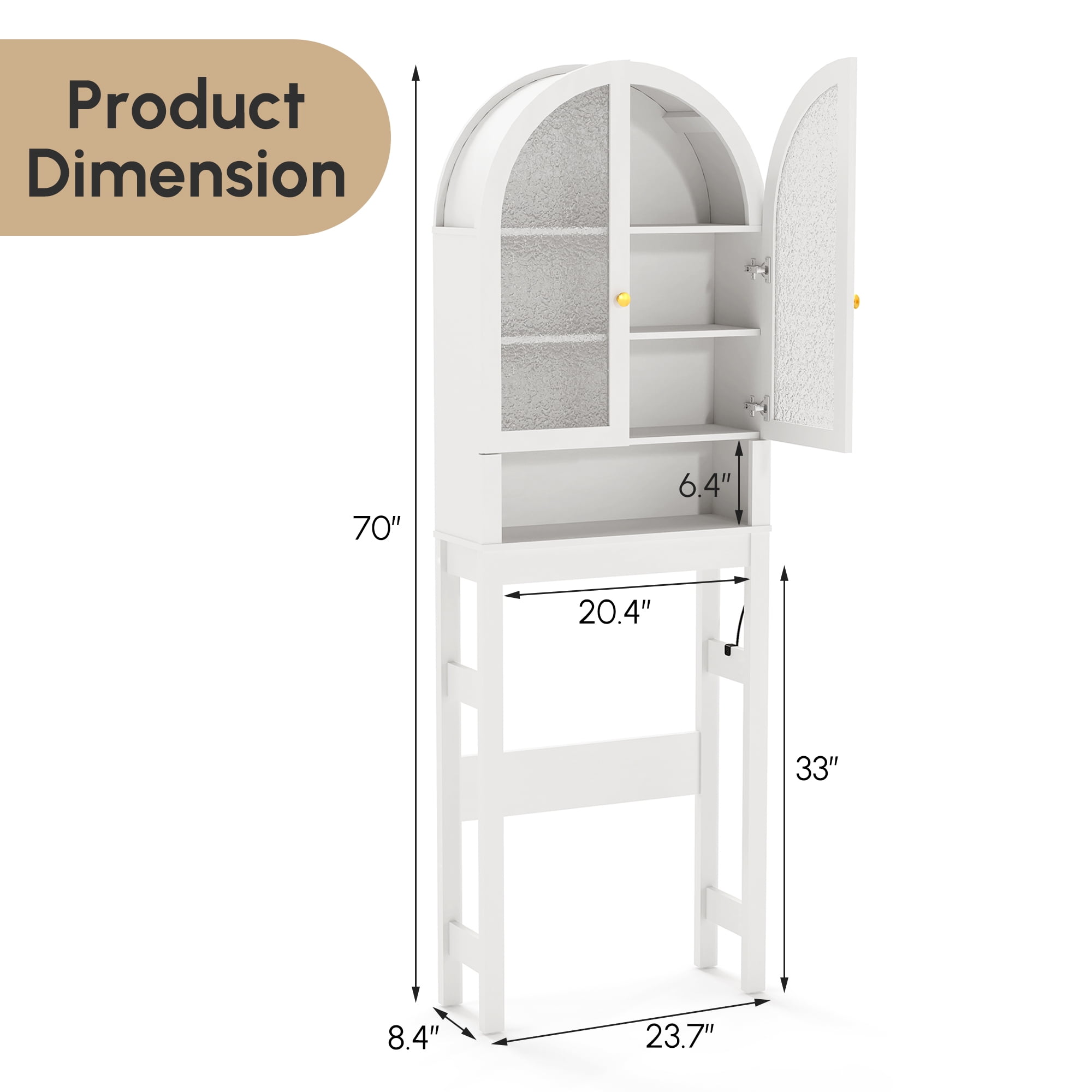 HMstone Over The Toilet Storage Cabinet, 23.7’’W Bathroom Storage Shelf Organizer with Acrylic Doors, Freestanding Above The Toilet Storage Cabinet with Adjustable Shelf for Bathroom, White