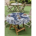 thumbnail image 3 of Round Outdoor Tablecloth with Umbrella Hole and Zipper 60 Inch, Navy Blue Starfish Coastal Waterproof Patio Table Cloth, Summer Coral Shell Beach Nautical Washable Picnic Table Cover for Camping, 3 of 7