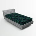 thumbnail image 2 of Ambesonne Leaf Print Fitted Sheet, Modern Exotic Art Leaves, Twin Size, Eggplant Dark Teal and Green, 2 of 5