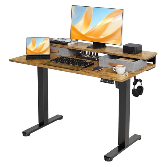 Electric Standing Desk with 2 Drawers, Adjustable Standing Desks with Storage, Height Adjustable Stand up Desk for Home Office with 2 , Inch Ruist Brown