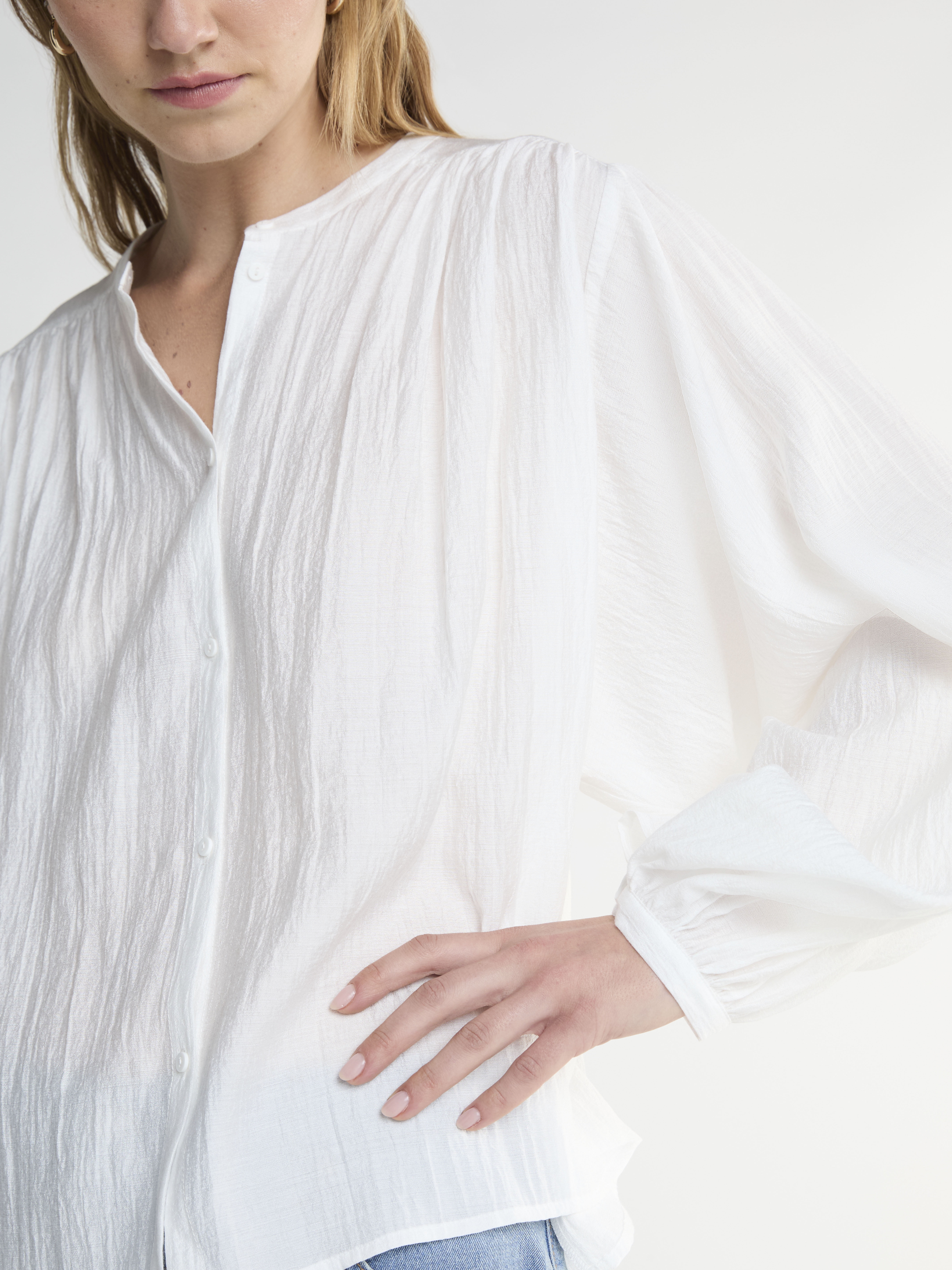 Scoop Women’s Crinkle Gauze Shirt with Blouson Sleeves, Sizes XS-XXL