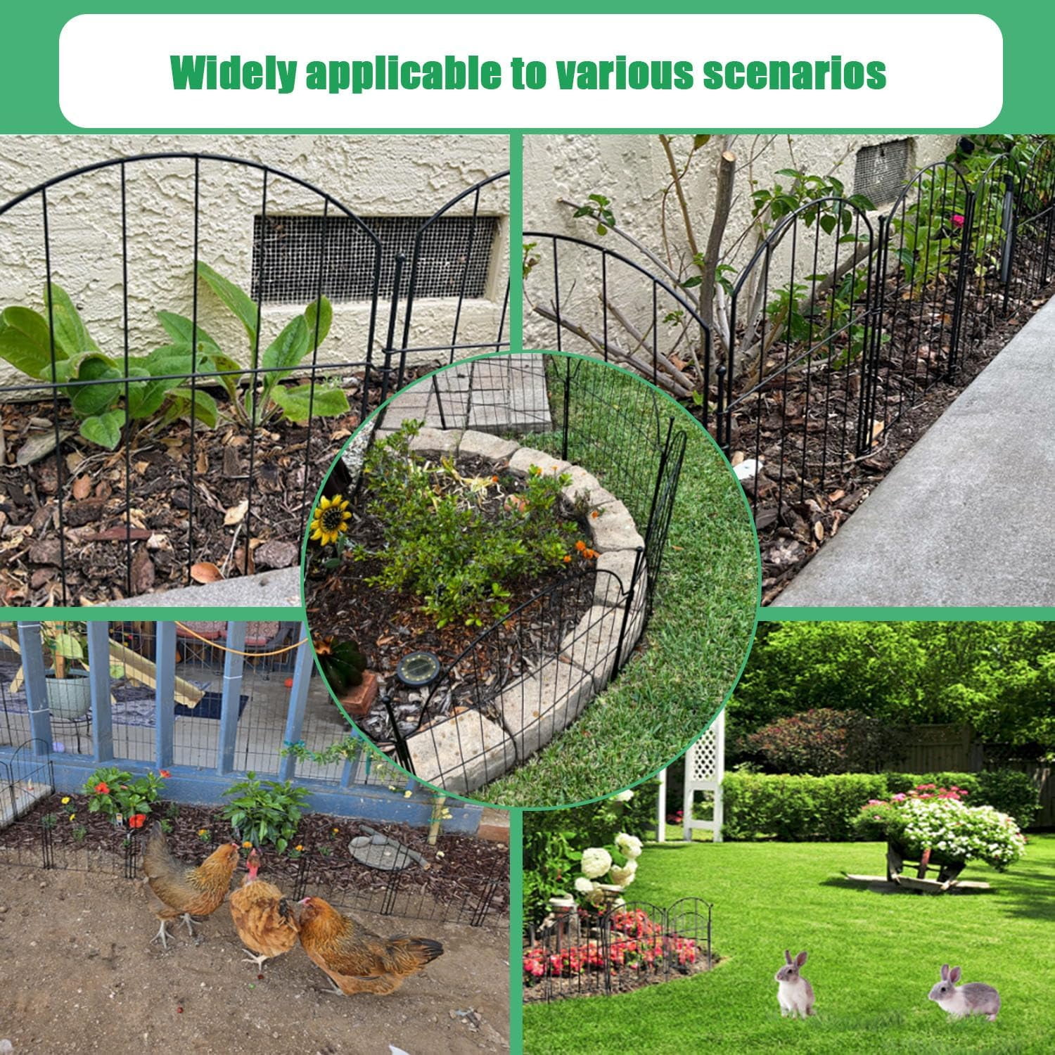 Decorative Garden Fence 21in x10.8ft, 10 Pack Rustproof Metal No  Fence Animal Barrier for Dog, Arched Flower Bed Edging Ornamental Wire Border Panel Fencing