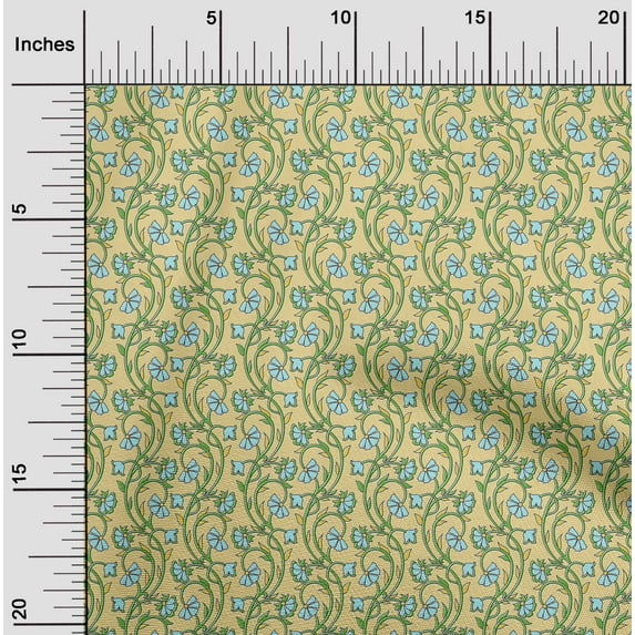 oneOone Velvet Yellow Fabric Leaves & Flower Floral Crafts Projects Decor Fabric Printed By The Yards 58 Inches Wide