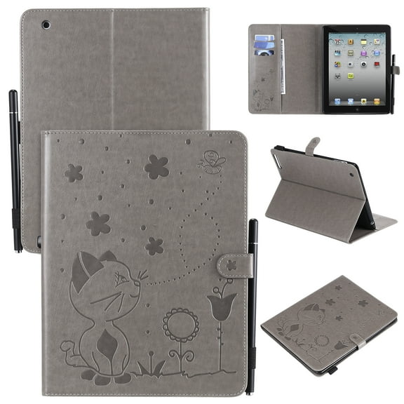 Allytech iPad 4th / 3rd / 2nd Generation Case Cover, PU Leather Kickstand Folio Flip Auto Sleep Wake Shockproof Full Protection TPU Back Cover for Apple iPad 2 3 4, Gray