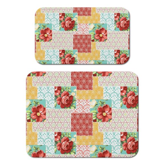 Tropical Floral Coffee Bar Mat, Absorbent Vintage Dish Drying Pad, Botanical Kitchen Counter Protector