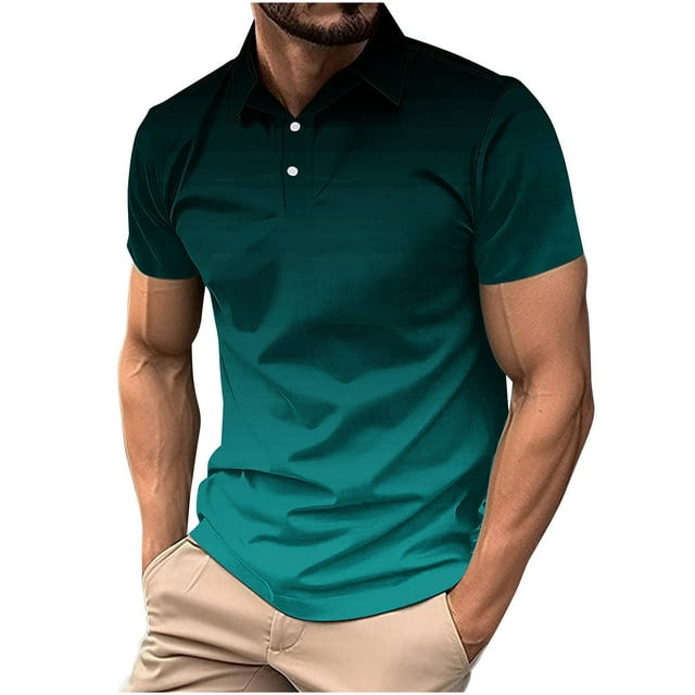Camisas de Manga Larga para Hombres Impresos Girar Hacia Abajo Botones de Cuello Lateral Dividido, Casual Blusa de Manga Corta