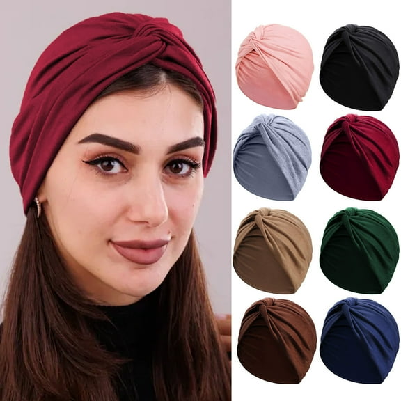 Dalrosia Turbans for Women Soft Pre Tied Knot Fashion Pleated Cancer Turban Cap Chemo Headwrap Sleep Hat
