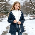 thumbnail image 5 of Wovilon Girls Fleece Lined Rain Jacket Hooded Water-Resistant Windbreaker Coat with Pockets Drawstring Waist for Fall Winter Outdoor Wear, 5 of 9