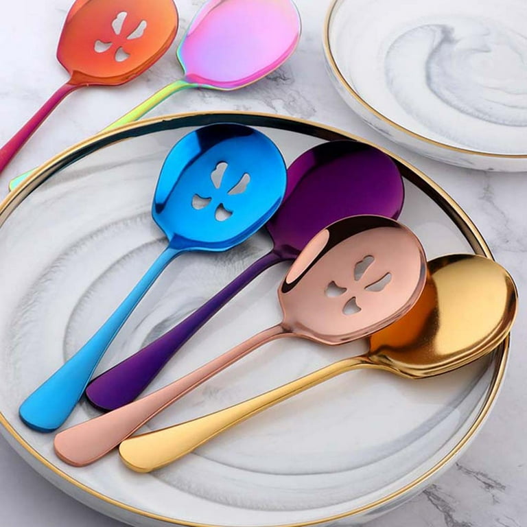 Rice Household Kitchen Accessories Skimmer Cooking Tool Set Stainless Steel  Ice Cream Scoop Soup Leakage Soup Ladle Spoon ROSE RED SPOON 