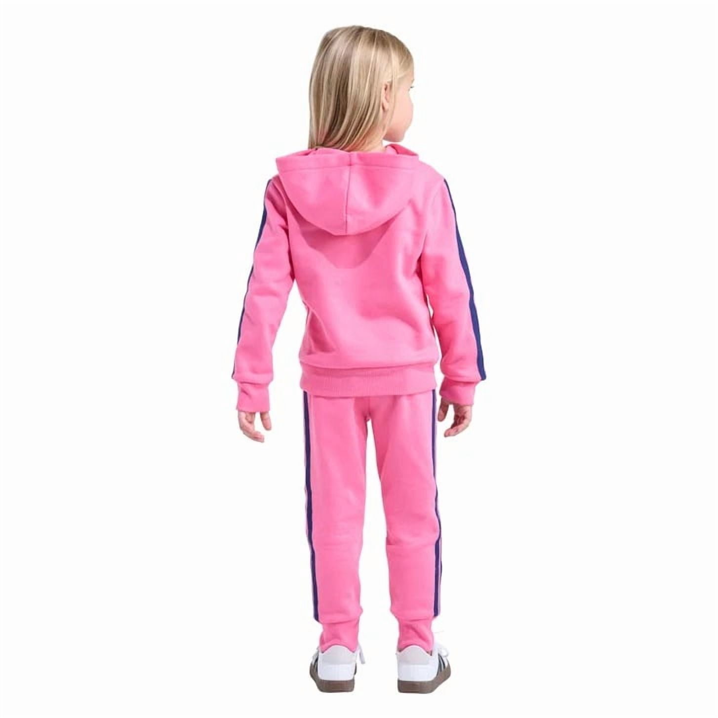 adidas Youth Kids’ 2-Piece Tracksuit Outfit Set – Fleece Hoodie & Jogger Sweatpants, Midweight Activewear Outfit (Pink/2T)