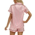 thumbnail image 3 of Women's 2 Piece Pajama Set Short Sleeve Summer Lounge Set Pajamas Satin Soft Comfy Button Up Button Pink Small, 3 of 5