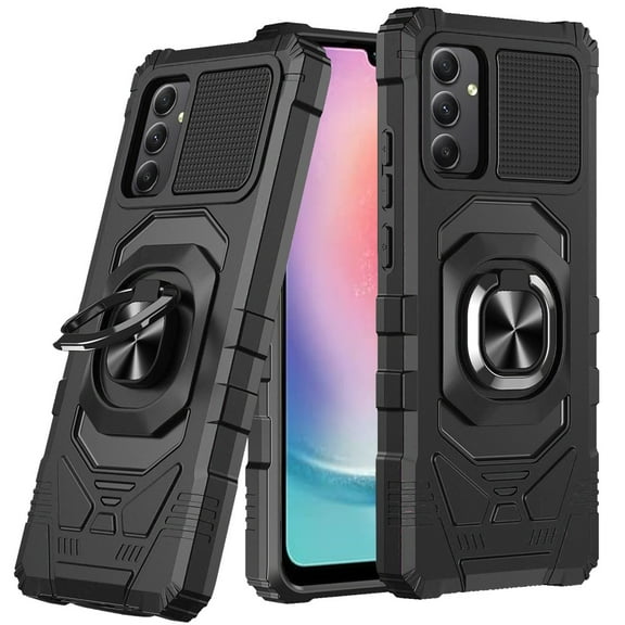 TJS for Samsung Galaxy A26 Phone Case, [Military Grade] Robotic Magnetic Support Car Mount Metal Ring Holder Kickstand Cover for Samsung A26 (Black)