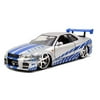 Jada Toys Fast & Furious Brians 2002 Nissan Skyline R34 Die-cast Car, 1:24 Scale, Silver & Blue