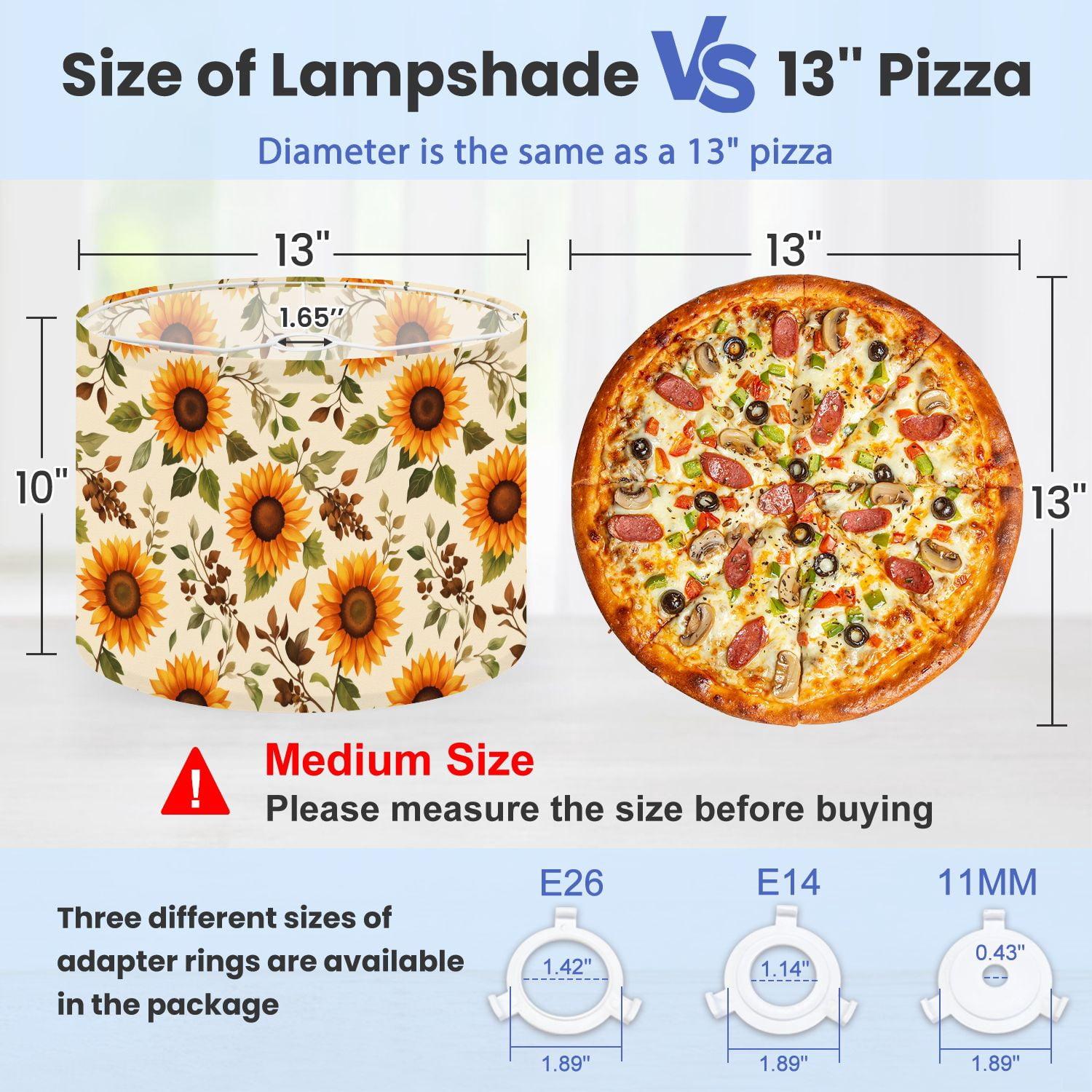 Lampshades 2 Pack Bright Sunflower Yellow Orange Petals Green Leaves 13"x13"x10" Light Shade for Table Lamps Floor Lamp Shades Lampshade Replacement Easy Assembly