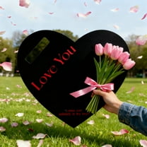 Pink Heart Shaped Flower Gift Box with "Love You" Print - Portable Floral Bouquet Container for Valentine's Day, Anniversary, Birthday - Decorative Gift Packaging