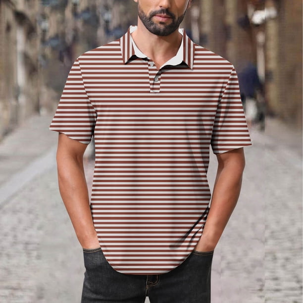 Blusa y camisa de manga corta con cuello vuelto para hombre, blusa de manga larga con solapa y botones estampados, blusa de poliéster para hombre