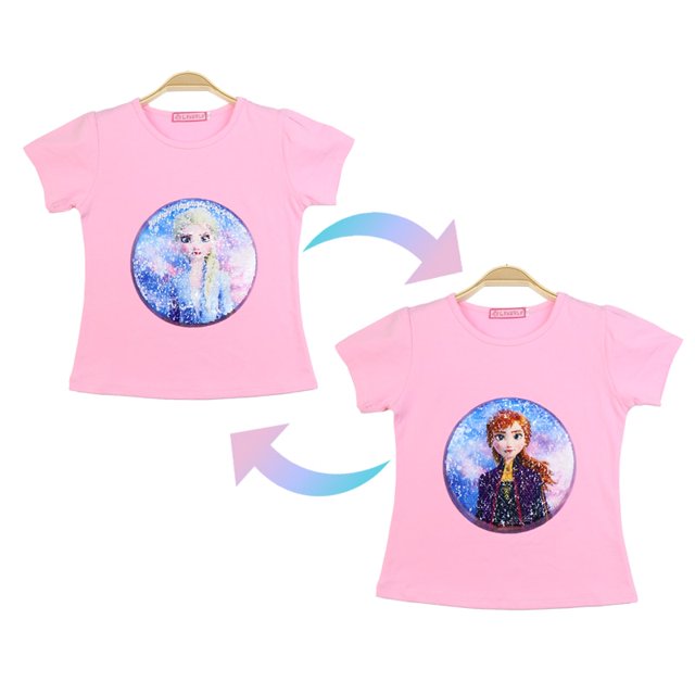 Camiseta de verano de Frozen de Disney para niña, disfraz de manga corta, 1 pieza, cambio de lentejuelas, gráfico, Elsa, Anna, ropa de algodón para niños, Tee4T para niños Gao Jinjia LED