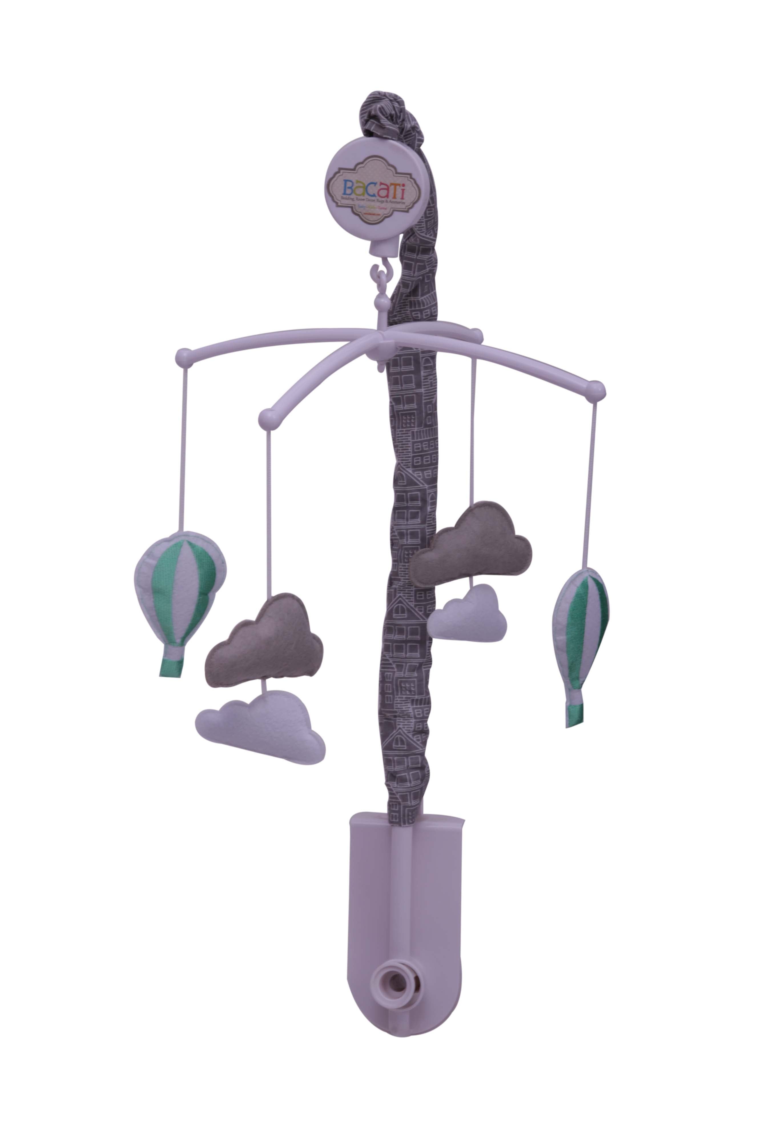 Bacati - Clouds in the City Mint/Grey Musical Mobile