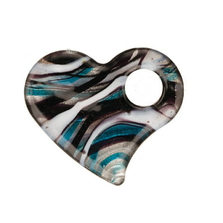 Italian Murano Glass Flower - Ripple Sand Design Blue Base Fancy Heart Lampwork Glass Pendant 49x42mm Handmade Murano Inner Flower And Lampwork Glass Pendant (3pcs Bundle), SAVE $2