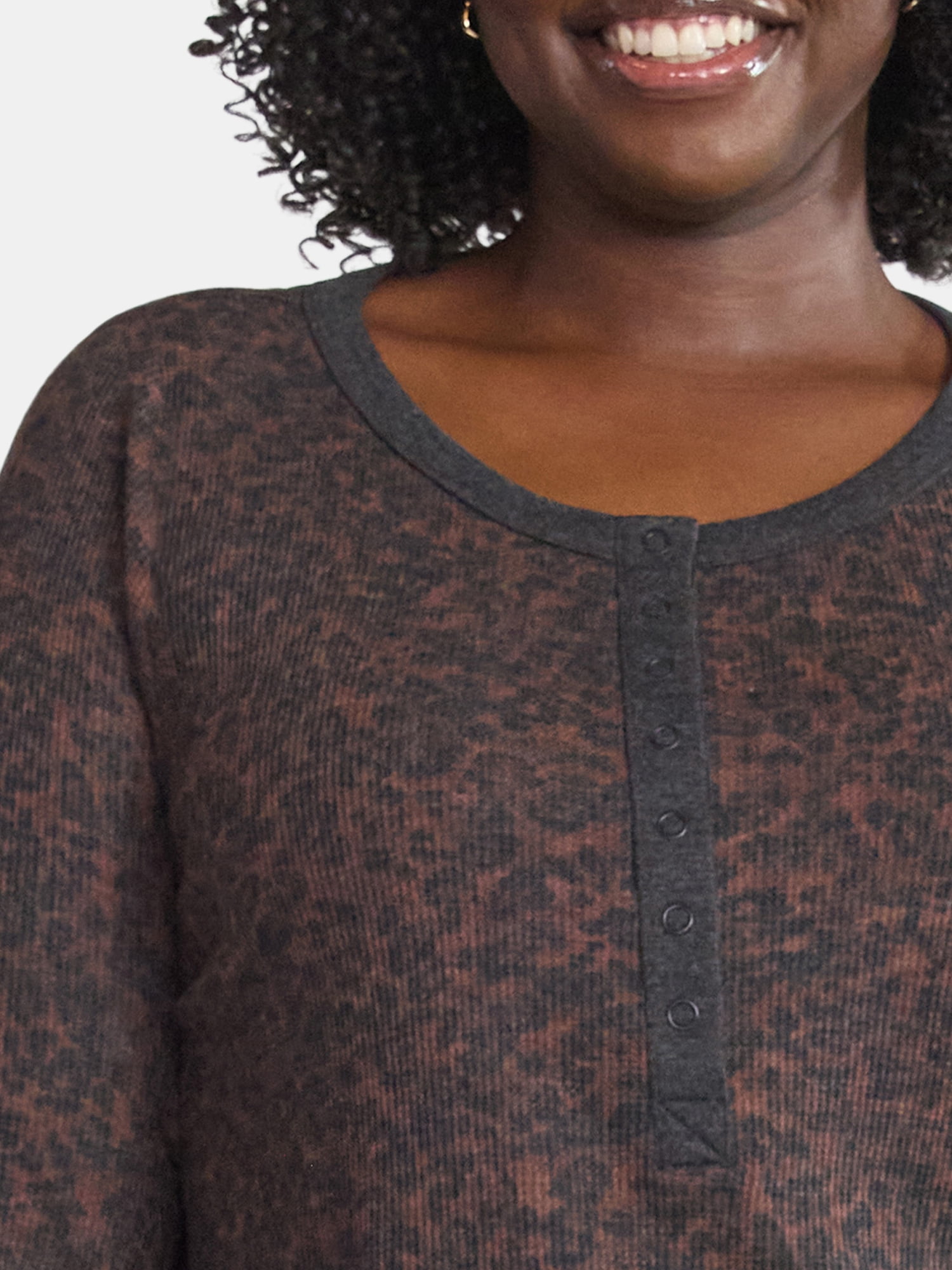 Terra & Sky Women’s Plus Thermal Henley Top with Long Sleeves, Size 0X-4X