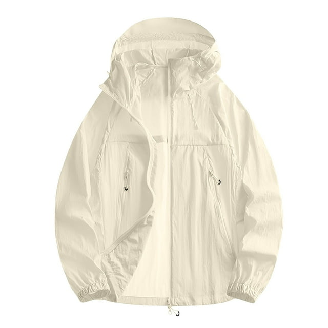 FAVIPT Manteau de Pluie Grande Taille pour Femmes Manches Longues Vestes à Cordon de Serrage Fermeture Éclair Complète Imperméable Protection Solaire Imperméables avec Capuches 2025 Blanc,TTTG