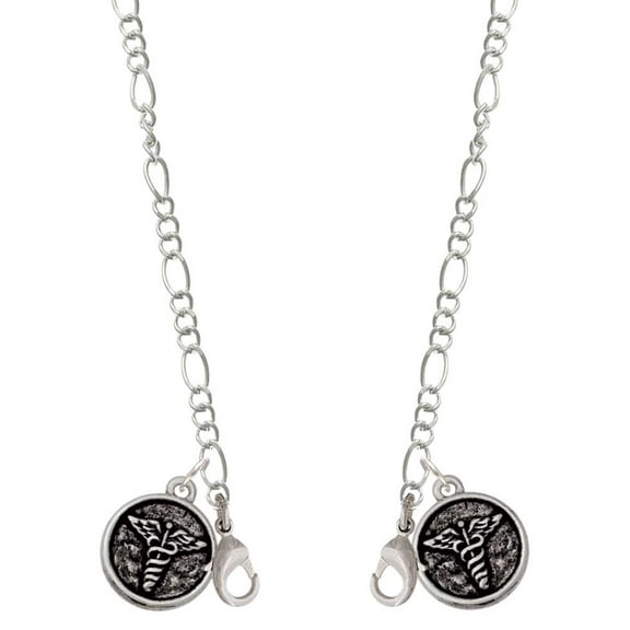 Silvertone Medical Caduceus Seal - Silvertone Face Mask Necklace