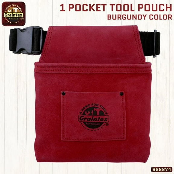 Graintex SS2274 :: 1 POCKET NAIL & TOOL POUCH BURGUNDY COLOR SUEDE LEATHER WITH BELT